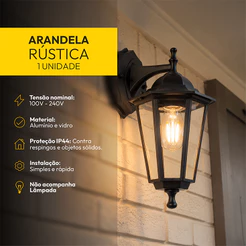 Kit 1 2 3 ou 4 Arandela Rústica Colonial Retrô E27 Preta Alumínio Parede Muro Externa Alut