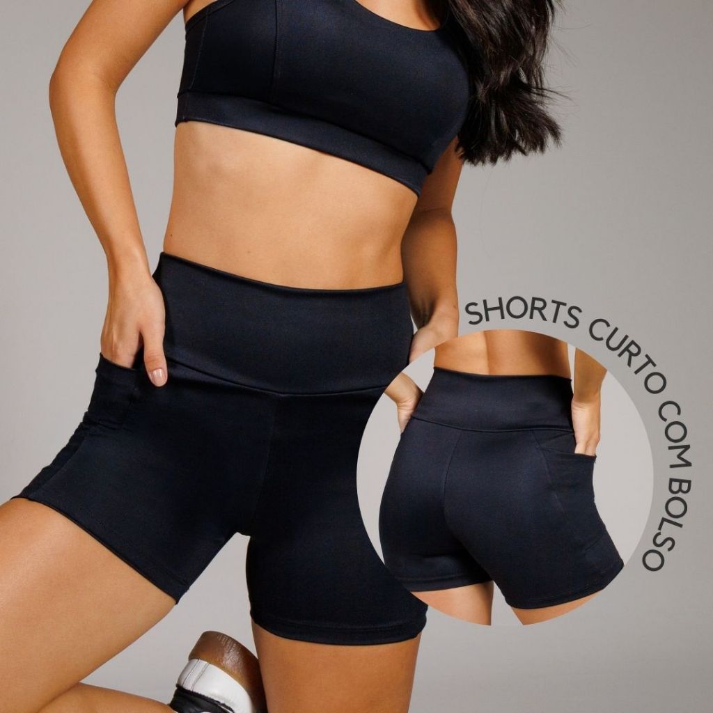 Shorts Curto Feminino Compressão com Bolso Academia Fitness Treino Zero Transparência Confortável
