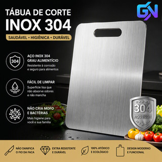 Tábua de Corte 46cm x 30cm Grande em Aço Inoxidável 304 Antibacteriana e Antimofo para Cozinha
