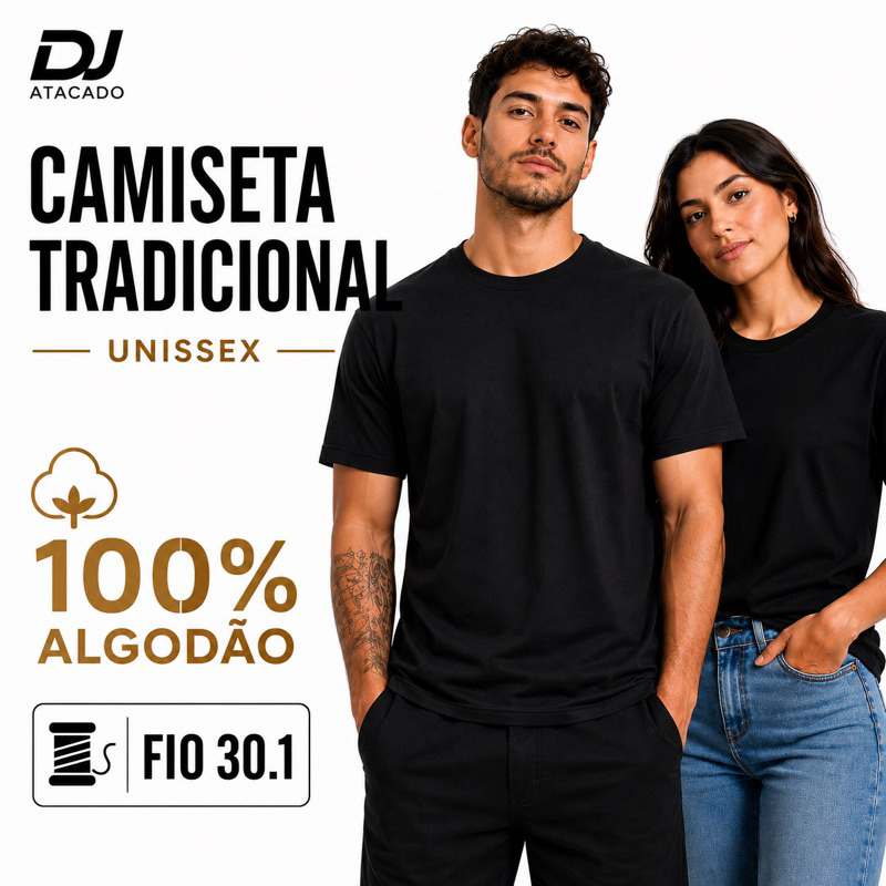 Camiseta Lisa 100% Algodão Fio 30.1 Tradicional Unissex Básica Premium Masculina Feminina DJ Atacado