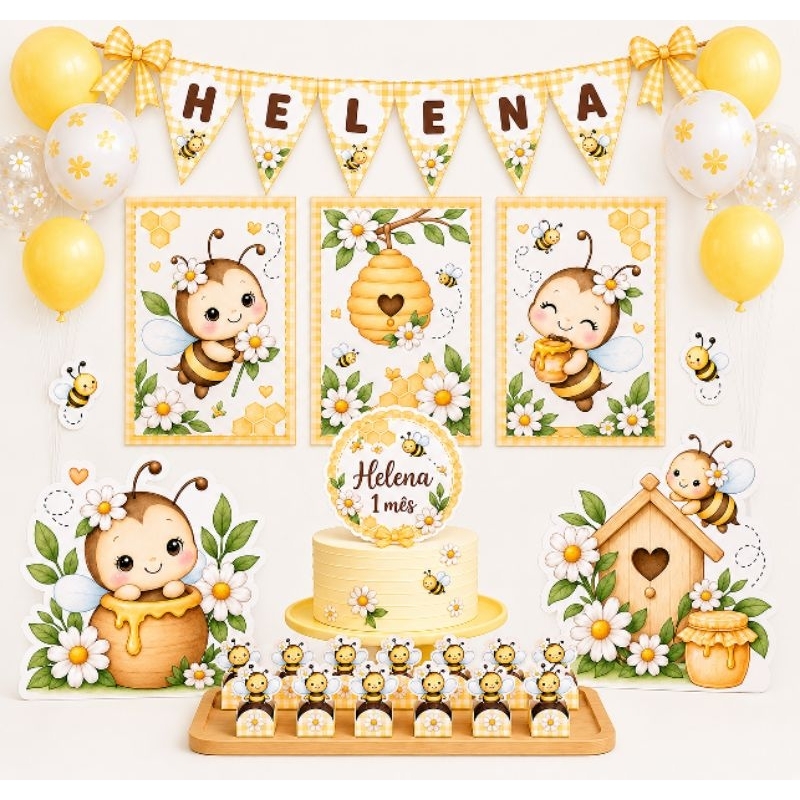 ENVIO RÁPIDO - Kit Festa Abelha - Abelhinha Decoração de Festa Aniversário Mesversário Bolinho Lembrancinha