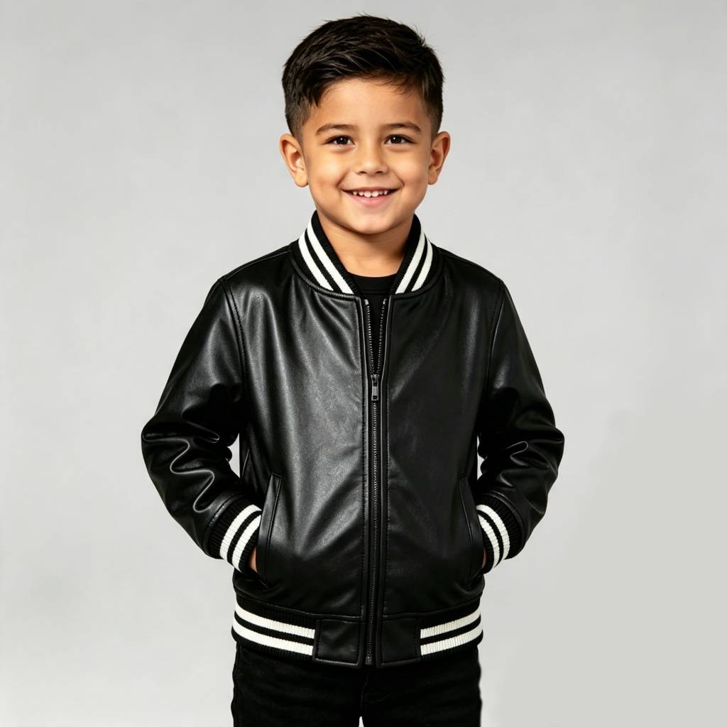 Jaqueta de Couro Sintetico Premium Infantil Preta Estilosa - Kids Inverno