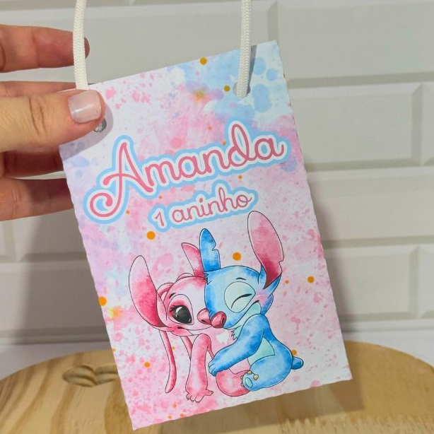 Sacolinha Personalizada Stitch e Angel Aquarela Lembrancinhas Festa Infantil Para Montar Sacola Personalizada Doces