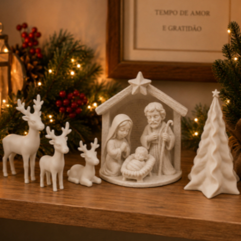 Presépio, natal, nascimento de jesus, impresso 3d kit presépio, papai noel, sagrada família