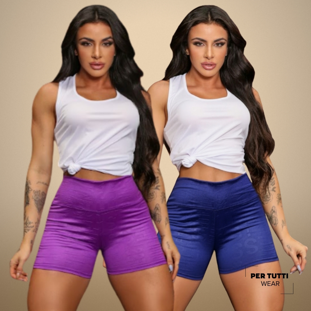 Kit 2 Shorts Legging Feminino Curto Cirre Estampado Fitness Cintura Alta Academia Esportivo