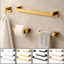 Kit Acessórios Banheiro 2 Peças e 4 Peças em Aço Inox Luxo Porta Toalhas Papeleira Lavabo e Cabide