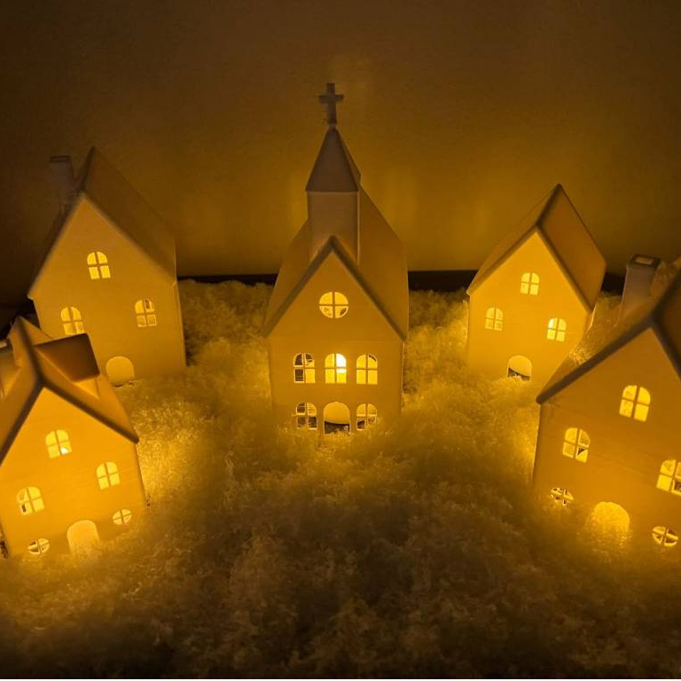 Vila decorativa de natal Decoração de natal com LUZ enfeites natalinos numinaria de natal