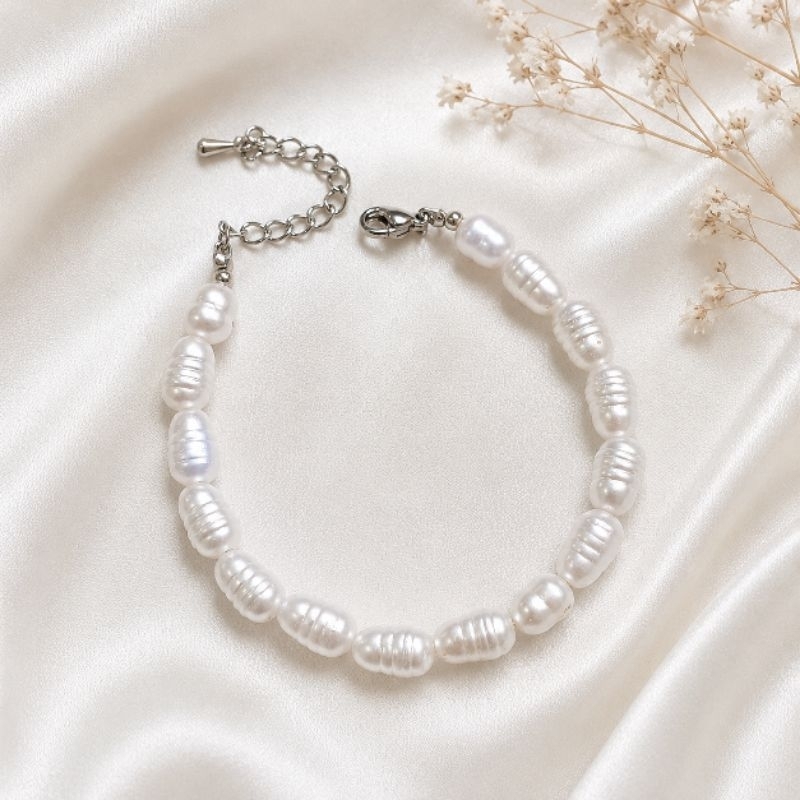 Pulseira de Perola - Pulseira de Pérolas Feminino Masculino - [ Corrente Aço Inox Não Escurece ]