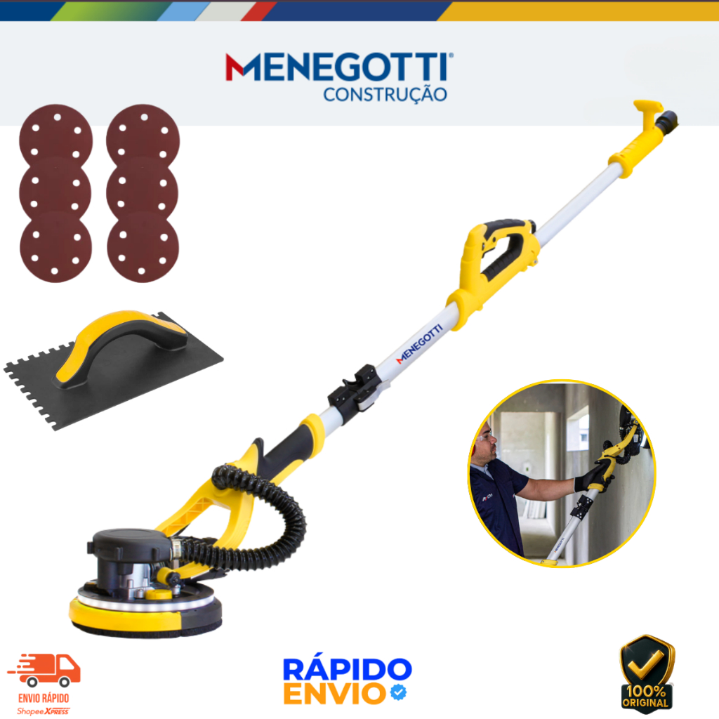 Kit Lixadeira De Parede Teto Led Com Desempenadeira Vonder MLP750 Monofasico 127/220V 750W Menegotti