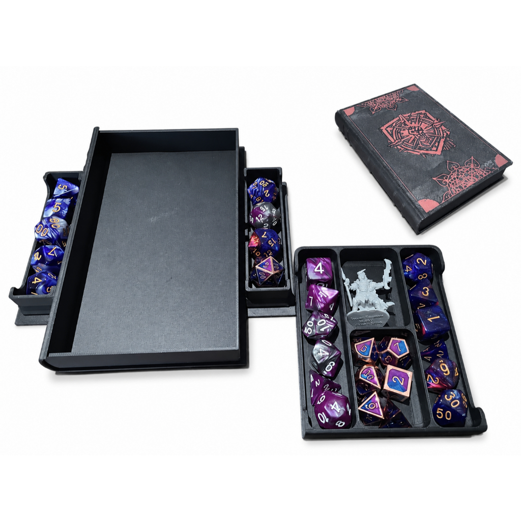 Livro Porta-Dados RPG com Bandeja e Gavetas Organizador D20 D&D Premium