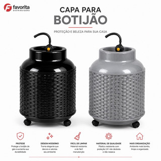Capa Reforçada Para Botijão de Gás 13kg em Rattan Plástico Preto 41cm Decorativa e Protetora Toy