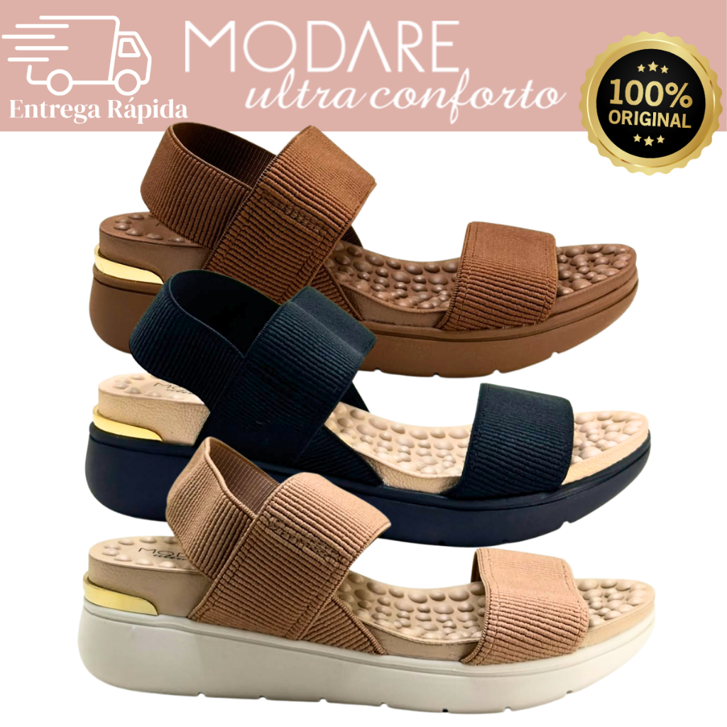 Sandália Modare Feminina Ultra Conforto Palmilha Reflex Sense Tiras Elástico Salto 5cm