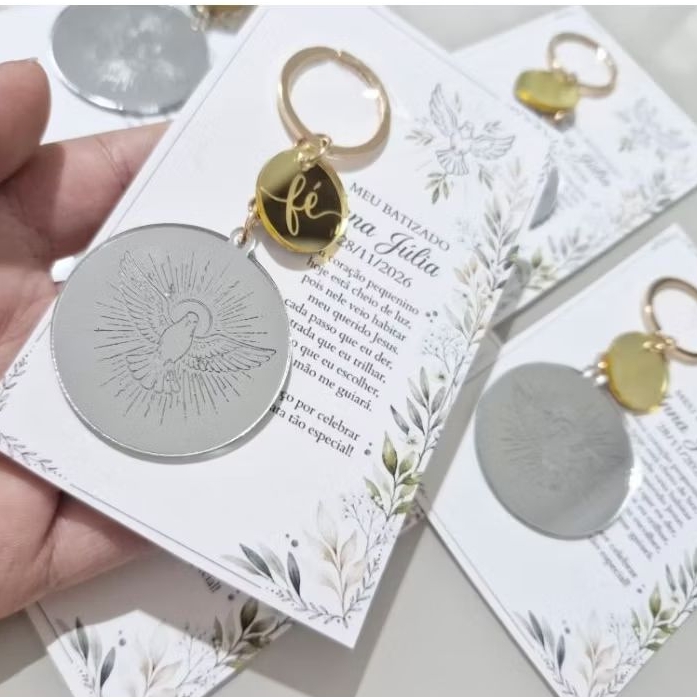 KIT 10 LEMBRANCINHAS DIVINO ESPÍRITO SANTO ACRÍLICO PARA BATIZADO, CRISMA, EUCARISTIA