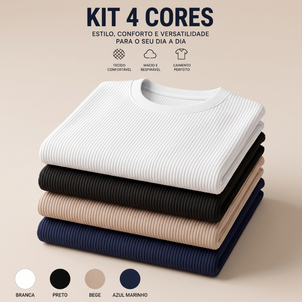 Kit 4 Camiseta Masculina Básica Canelada Casual
