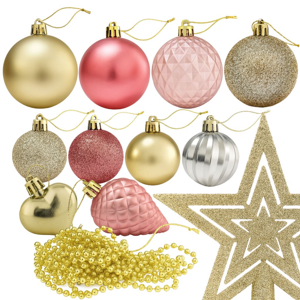 Kit Enfeites Natalinos Bolas Grandes Pequenas Ponteira Estrela Arvore De Natal Natalina - 40 Peças