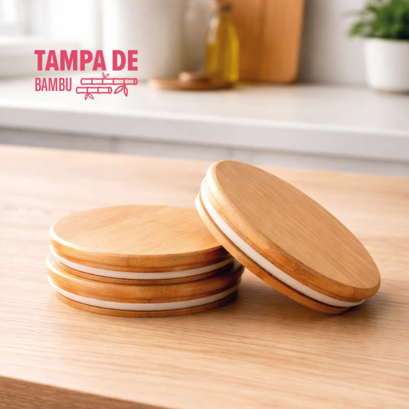 Conjunto com 12 Potes Herméticos de Vidro Tampa de Bambu para Organizar — foto 8