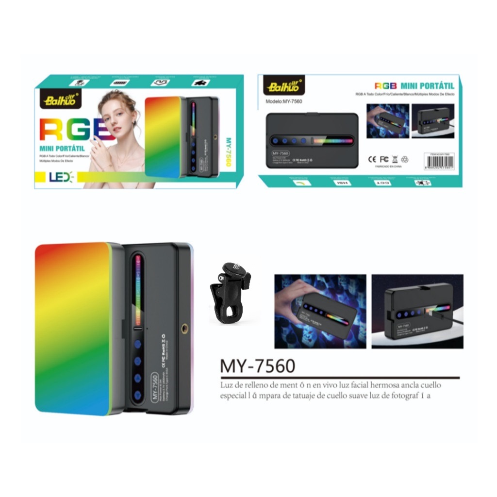 Mini Luz LED Portátil RGB ou Branca 2700–6500K 2000mAh USB-C para Celular, Vlog e Fotografia