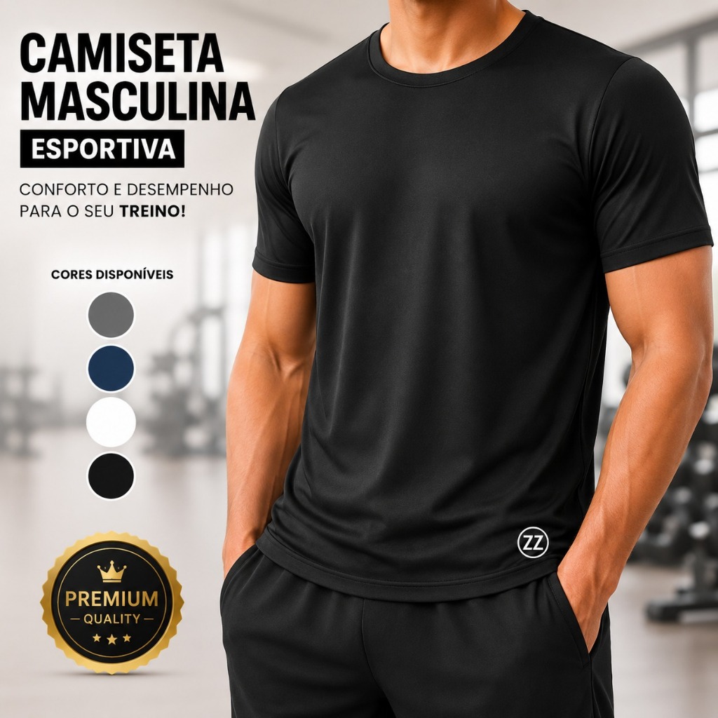 Camiseta Masculina Esportiva Dry Fit Academia Treino Corrida Poliéster com Elastano Premium