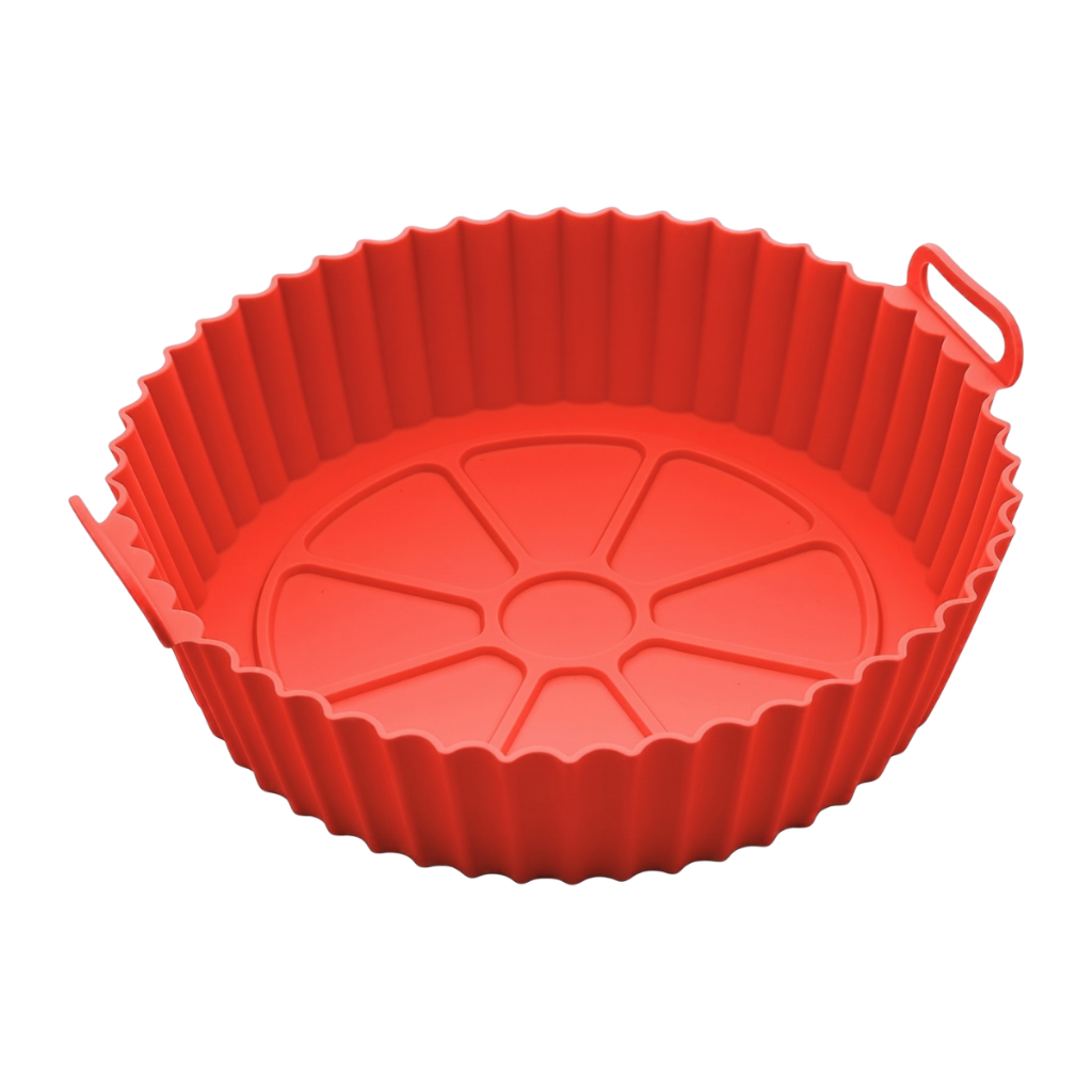 Forma P/ Air Fryer Cesto Assadeira Redonda Silicone Fritadeira Alça Lavável Reutilizável Micro-ondas Forno