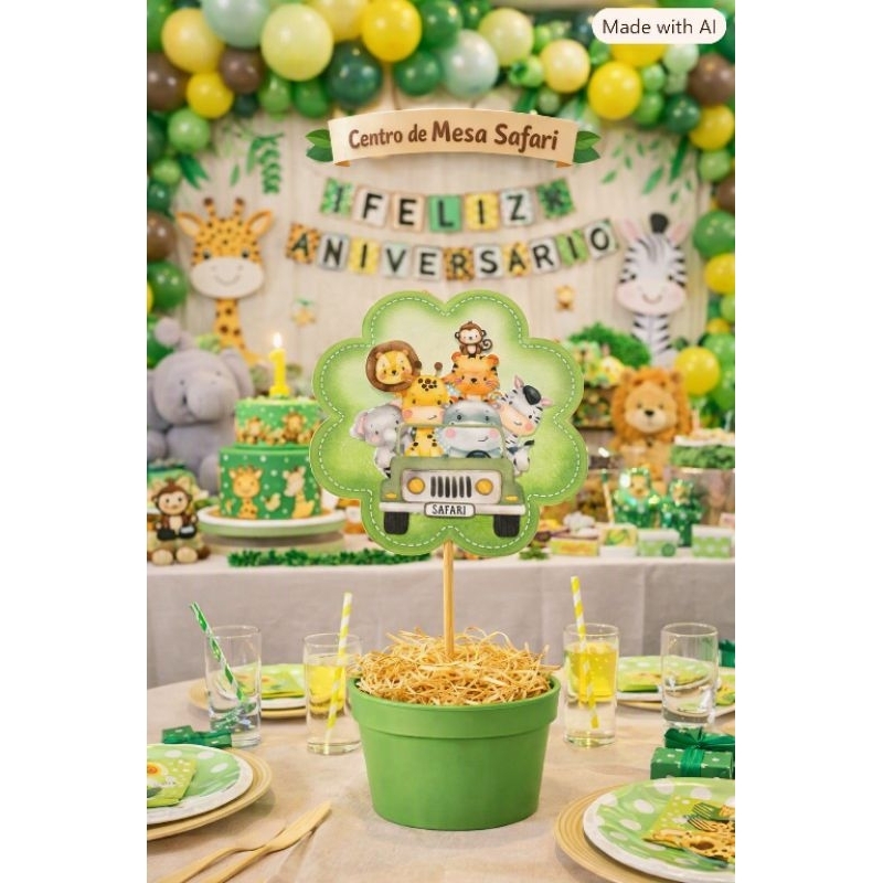 12 Centros de Mesa Safari Personalizados Festa Infantil Decoração Aniversário Lembrancinha Tema Safari