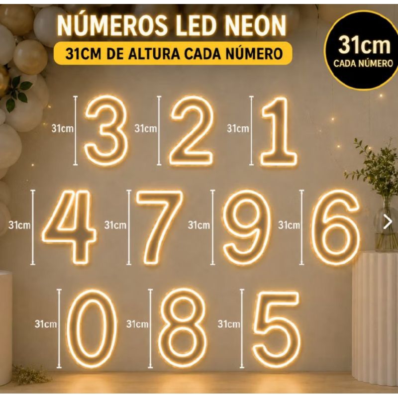 Número neon 31cm Oferta Luminoso Led Neon Números 30cm p/Decoração, Festas - 110/220v,30cm,de mesa e parede,