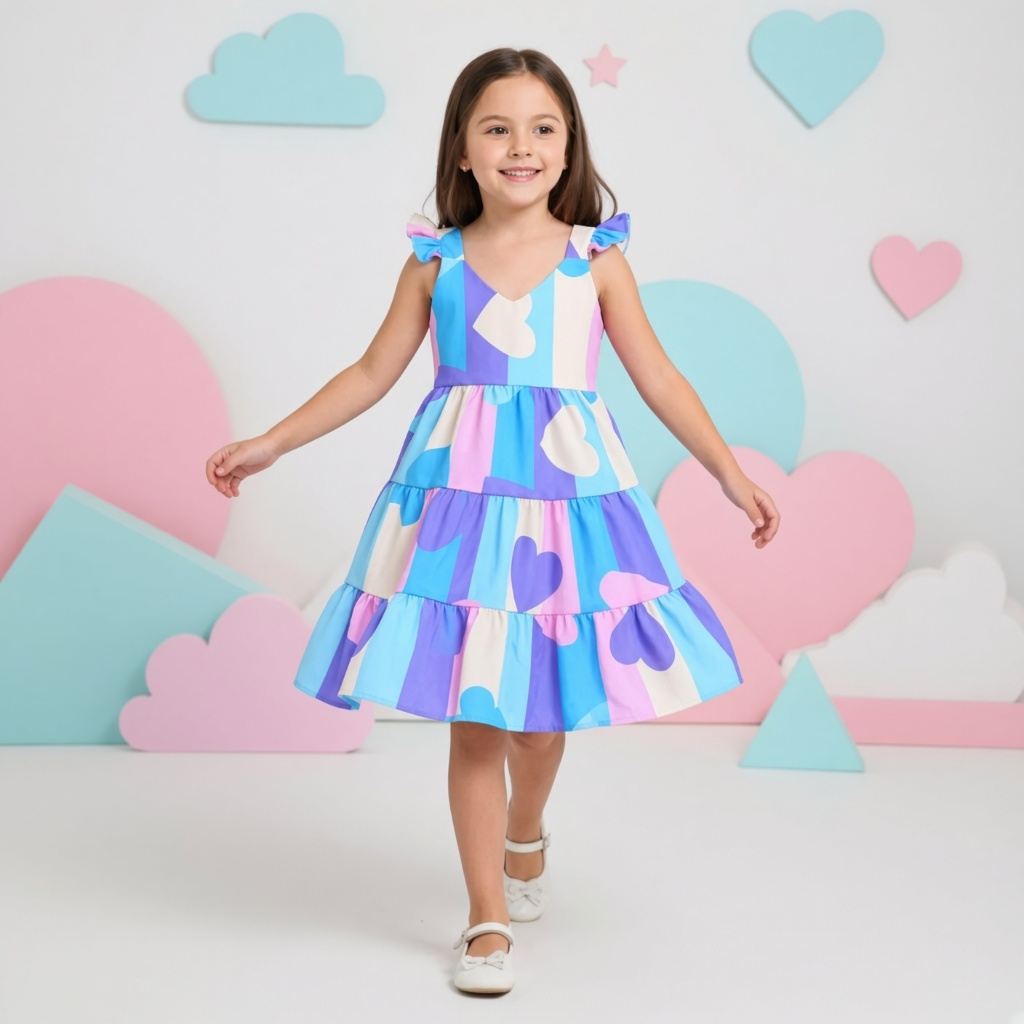 Vestido Infantil Menina Alcinha com Babado Luxo Primavera Verão Confortável Várias Estampas de 2 a 10  Anos