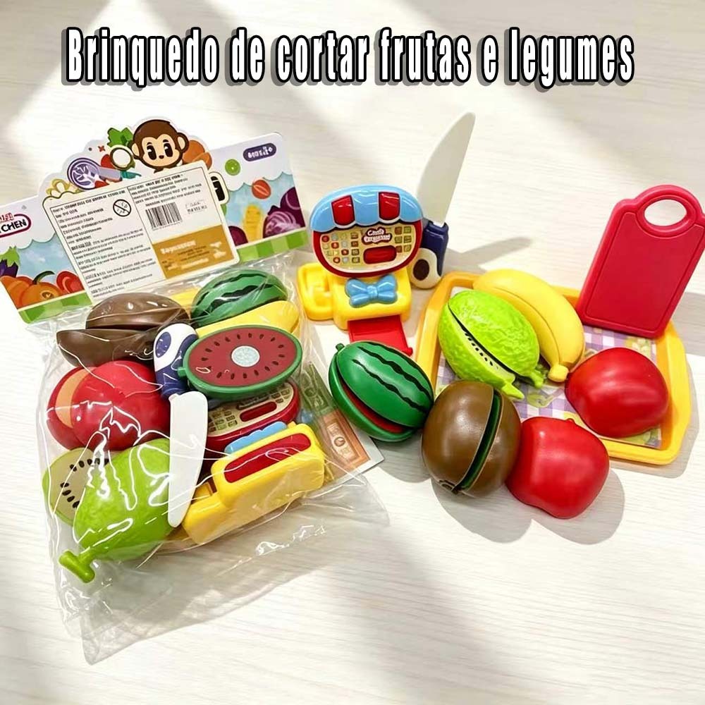 Kit de Brinquedo de Cozinha Infantil - Legumes e Frutas Simulados para Cortar com Hambúrguer, Brinquedo de Faz de Conta