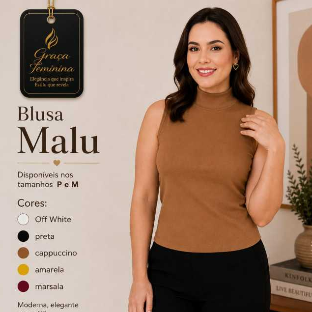 Blusa Feminina Gola Alta, Regata Feminina. Malha Ribana Canelada 2 x 1 -  Comp. 97% Algodão / 3% Elastano