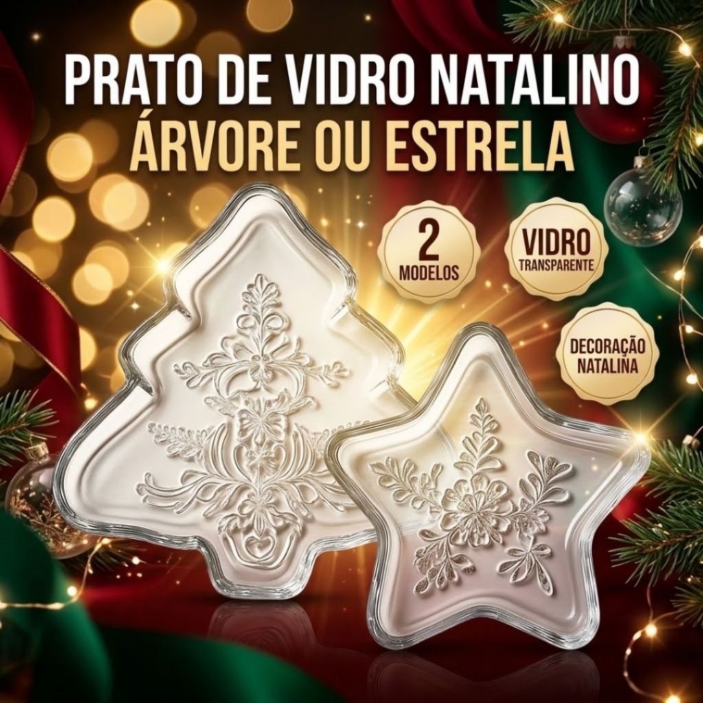 Prato De Vidro Natalino Árvore Ou Estrela Decoração de Mesa Natal