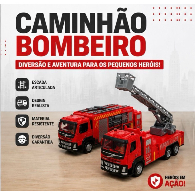 Caminhão Bombeiro Infantil Miniatura Escada Articulada 360° 2 Modelos