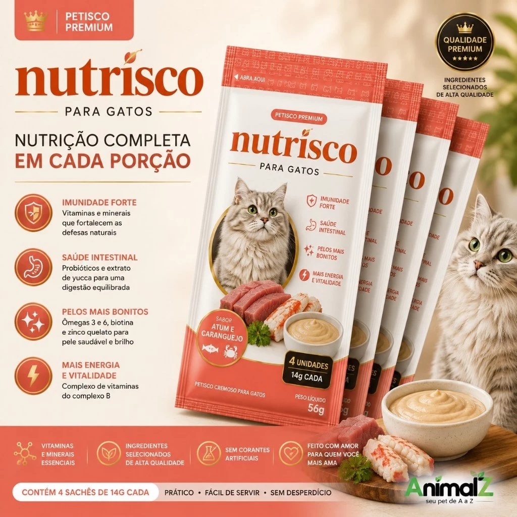 Snack Cremoso Nutrisco Petisco para Gatos 4 Tubos Pet 56gSabor Atum e Camarão (1 PACOTE)