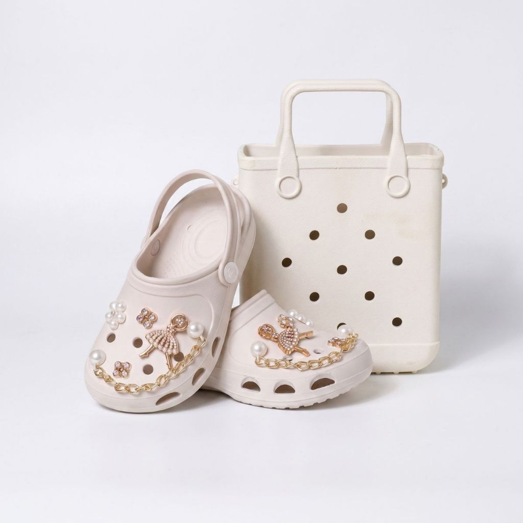 Combo Babuche Infantil Com Bolsa de Mão Meninas Sandália de Bótons Removíveis dia a dia meninas estilosas