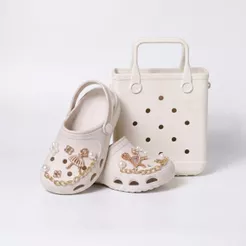 Combo Babuche Infantil Com Bolsa de Mão Meninas Sandália de Bótons Removíveis dia a dia meninas estilosas