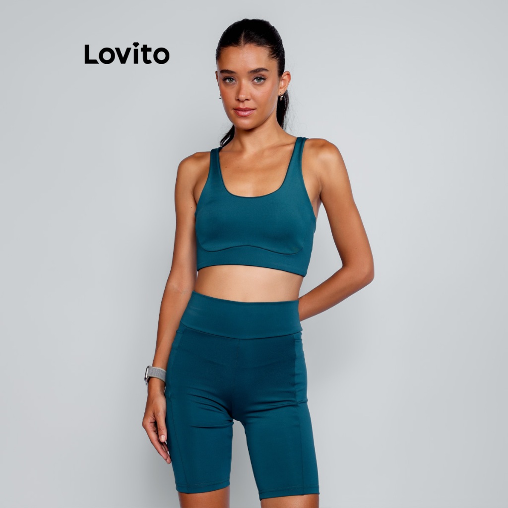 Lovito Vita Kit Top Esportivo Feminino + Bermuda Esportiva Feminina com Bolso SBB1255BRL1285