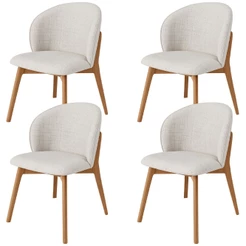 Kit 04 Cadeiras de Jantar e Estar Living Estofada Mia L02 Linho Cru - Lyam Decor