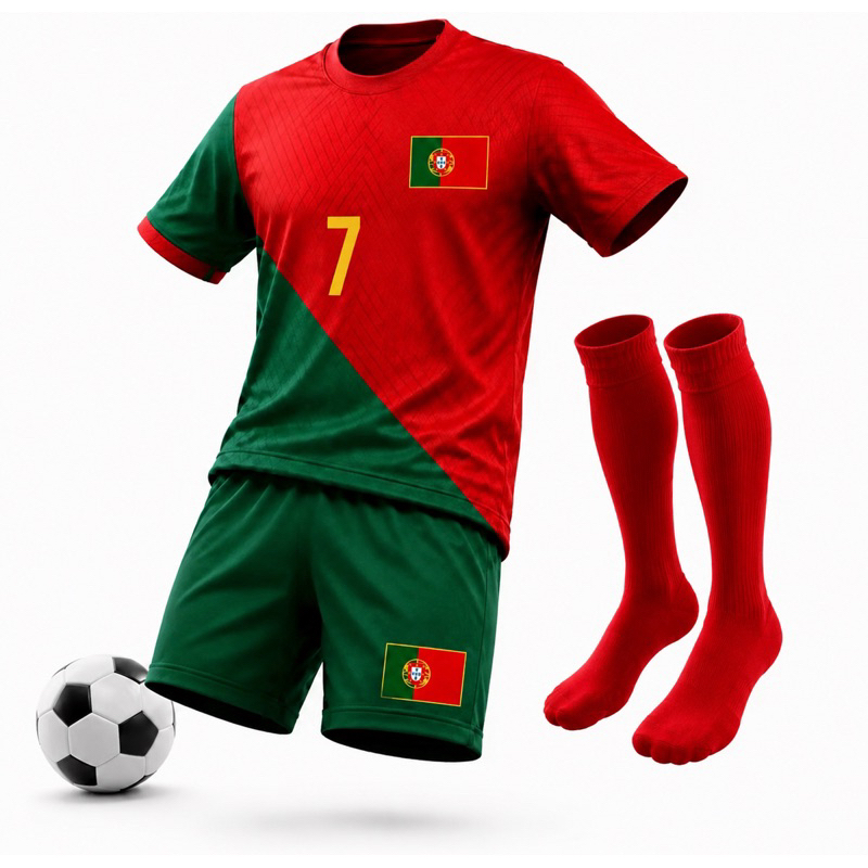 Kit Conjunto Infantil Futebol Portugal Camisa Short + Par de Meião
