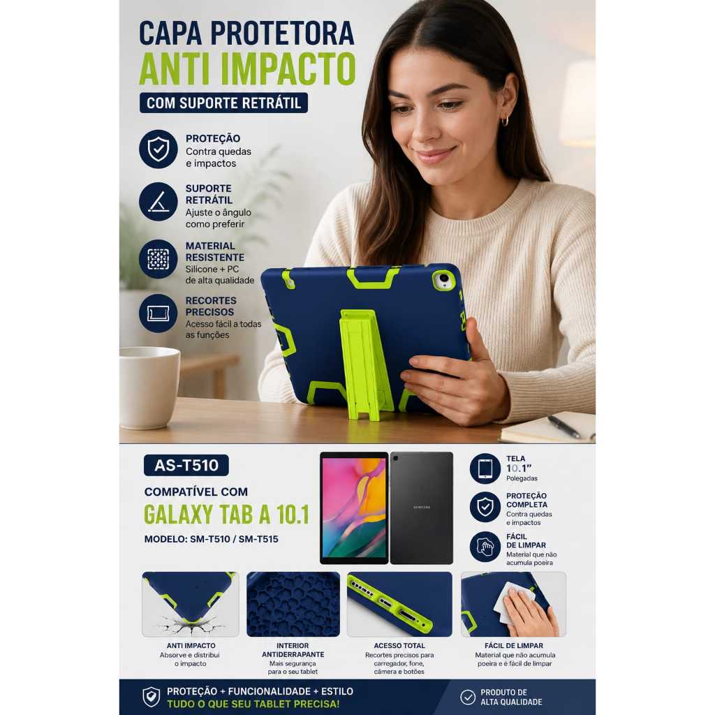 Capa Samsung Galaxy Tab A 10.1 T510 T515 Suporte Integrado