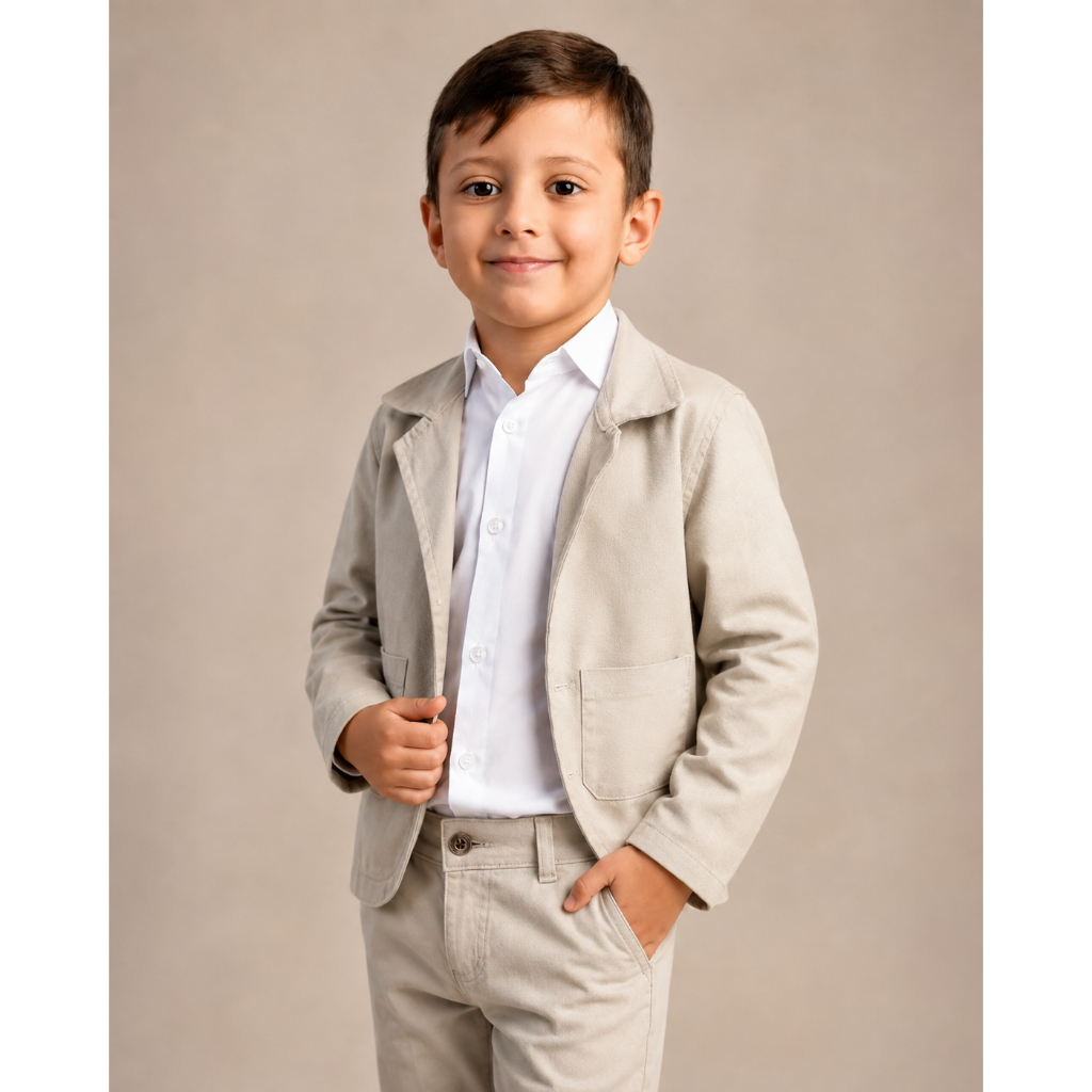 Conjunto Social Infantil Menino com Blazer Camisa Manga Longa Calça Roupa Pajem Casamento Batizado Festa 1 a 8 Anos