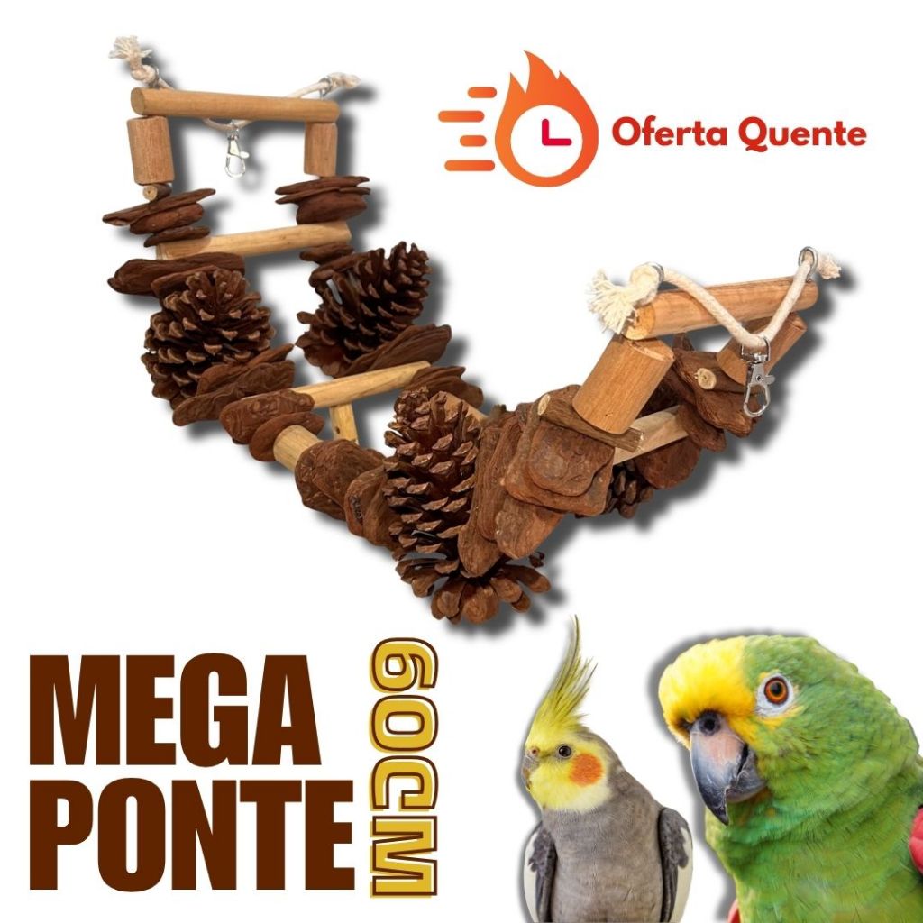 Ponte Balanço 60cm Para Calopsita Ring Neck/Papagai/Arara/Maritaca/ Brinquedo Enriquecimento Ambiental