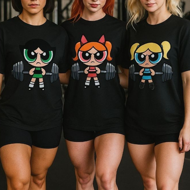 Kit 3 Camisetas Femininas 100% Algodão Meninas Super Poderosas Femininas Academia Fitness Promoção
