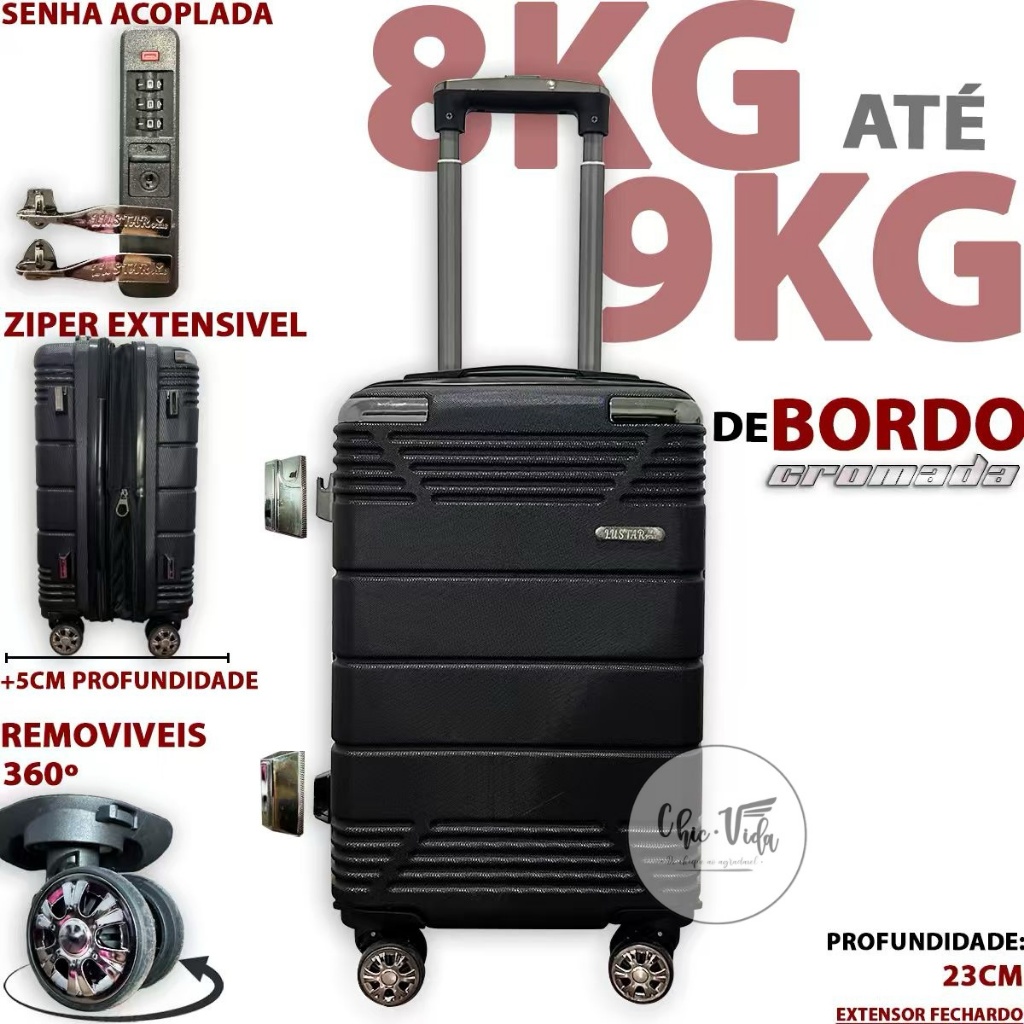 Mala De Bordo 8Kg / 9Kilos Promocao Colorido Mala De Viagem PP N17 / N18 Com Rodinha 360 Com Senha
