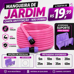 Mangueira Jardim Rosa 05 a 40 Metros Com Suporte chata Anti Torção Flexivel