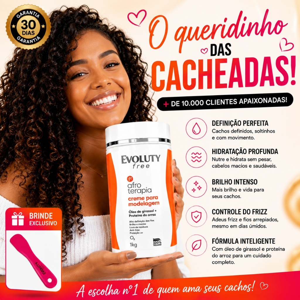 Creme de Pentear Afroterapia 1Kg Evoluty Free – Definição, Hidratação e Controle do Frizz + ESPATULA