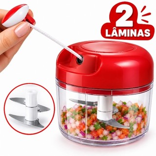 Mini Processador Manual de Alimentos 2 Lâminas Triturador Picador de Legumes Alho Cebola Frutas com Corda para Cozinha