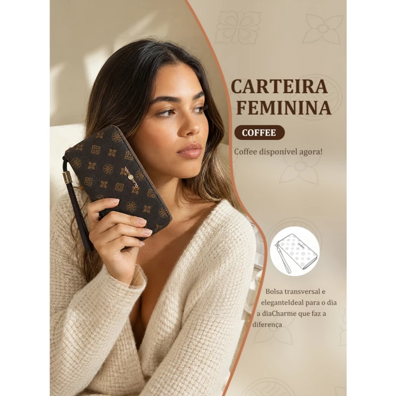 JAMI JAMI Carteira Organizadora com Fecho em Zíper Vários Espaços Internos e Pulseira Removível D494