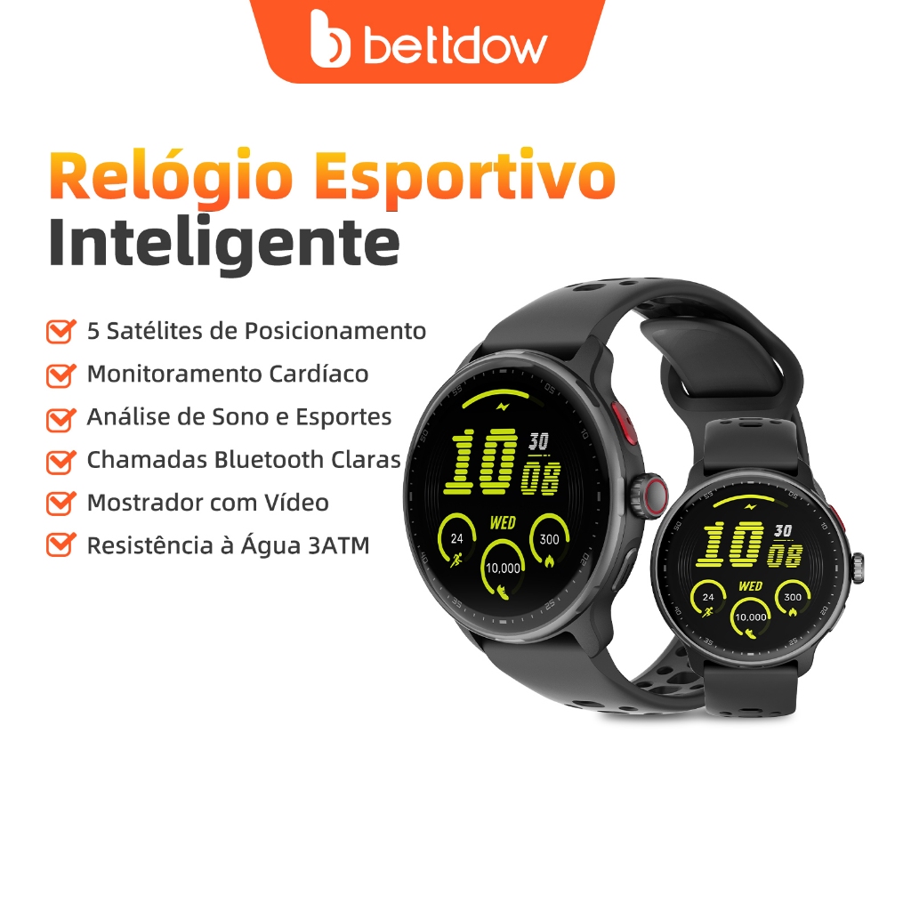 Smartwatch Bettdow GPS com Tela Amoled