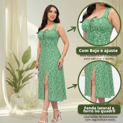 Vestido Midi Floral Feminino com Alça Estilo Casual Verão