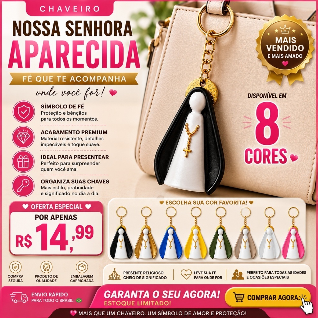 Chaveiro Nossa Senhora Aparecida Religioso Católico Fé Proteção Presente Lembrancinha Cristão