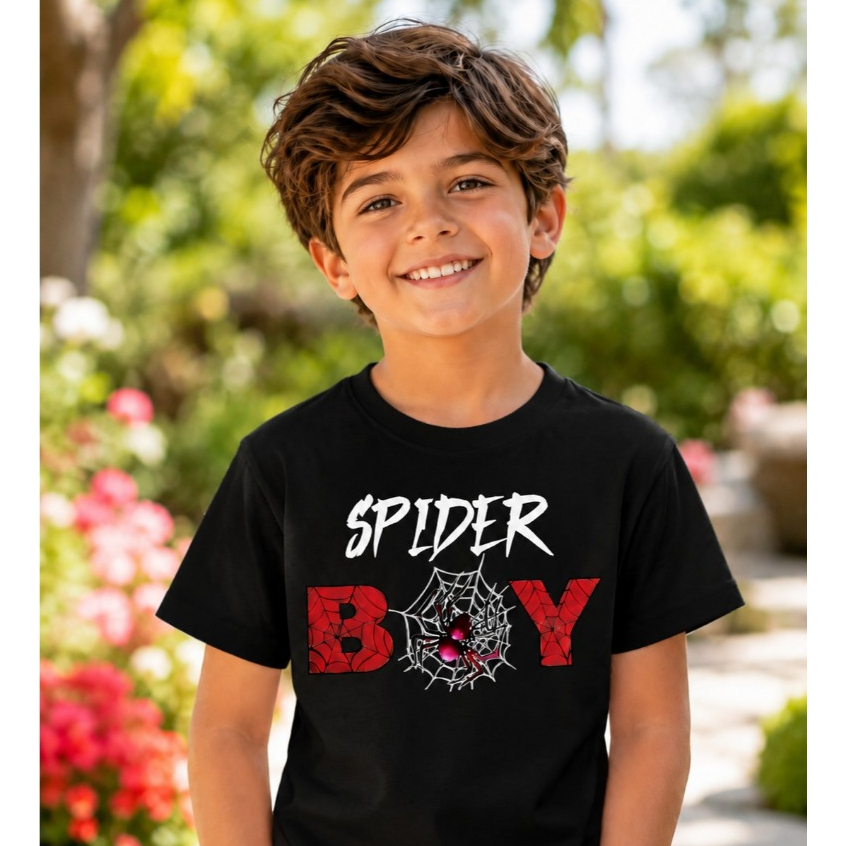 Camisa Spider Boy Camiseta Infantil Manga Curta Estampada Divertido para Meninos Camiseta Algodão Moda Verão