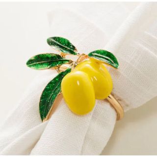 conjunto jogo de 4 anéis dourado para guardanapo de Limão Siciliano mesa posta sofisticada charmosa decoração